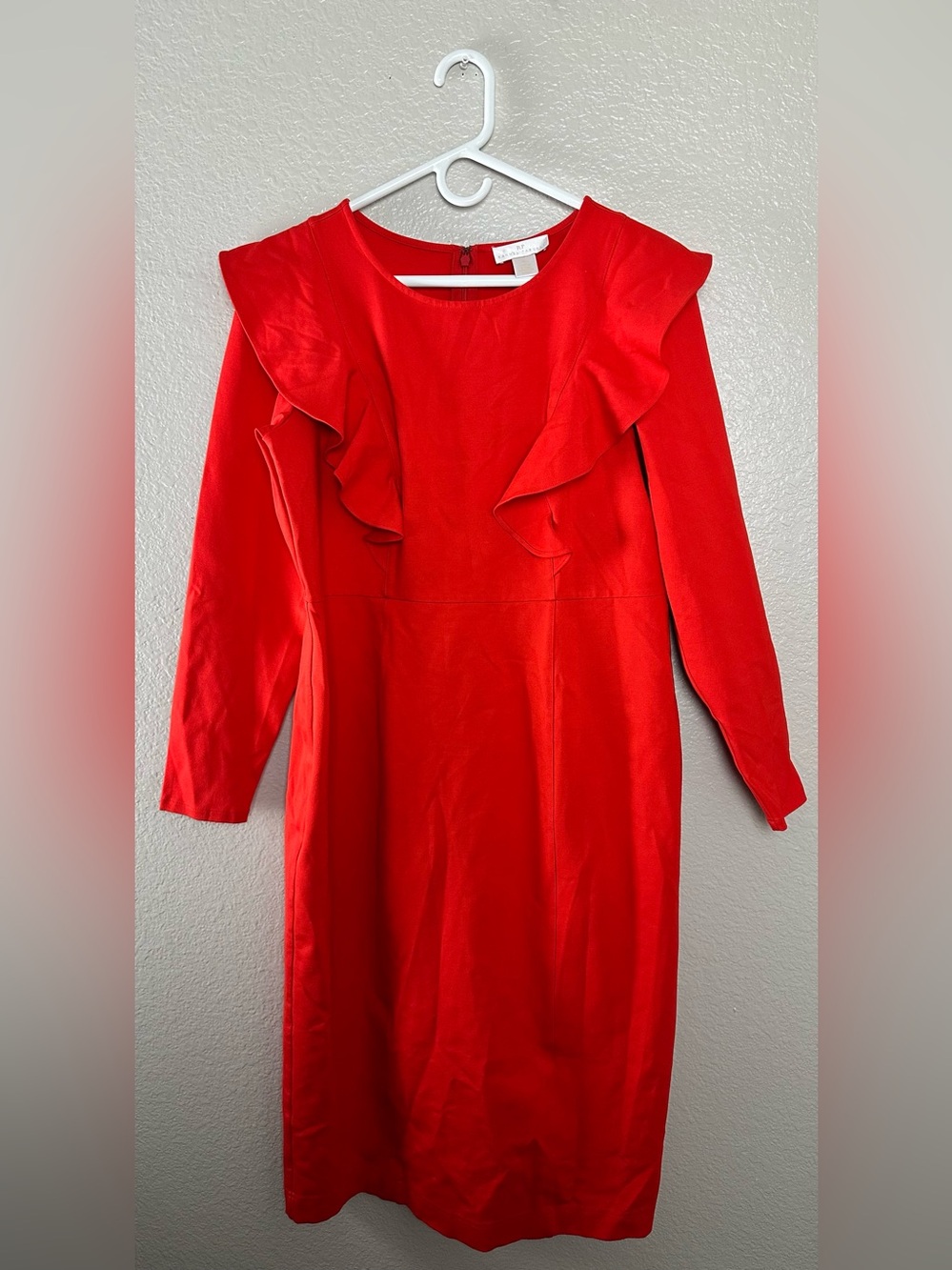 Rachel Pally Bright Red red ponte knit cocktail style with ruffled sleeves XL